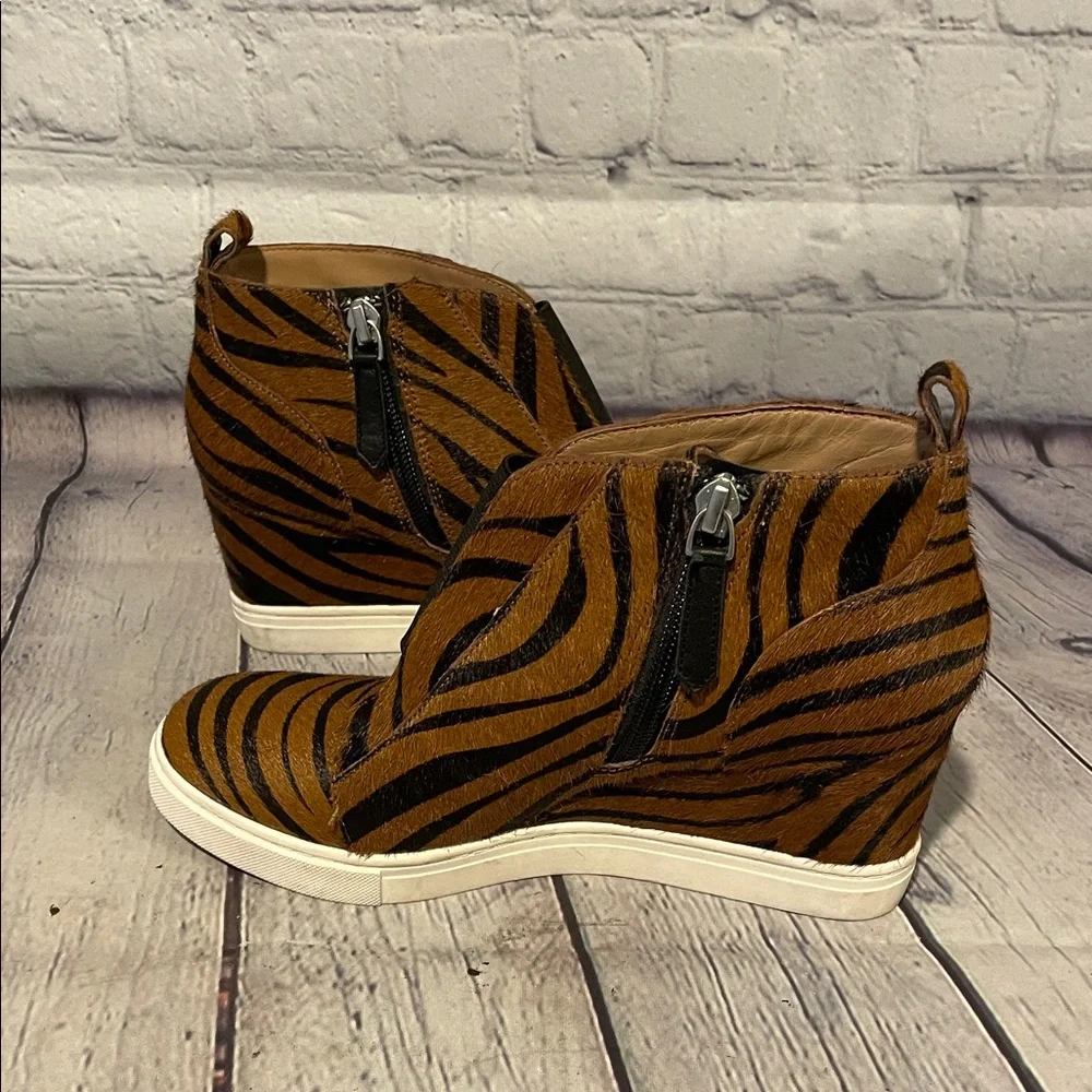 Paolo Zebra Stripe Brown and Black Calf Hair Wedges Size 5.5